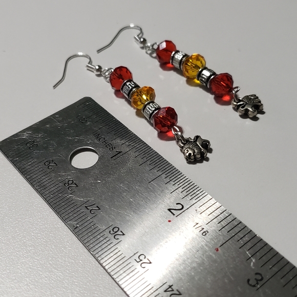 Red, Orange & Silver Lion Earrings - Picture 4 of 5